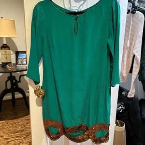 Emerald green with bronze sequins Trina Turk cocktail dress